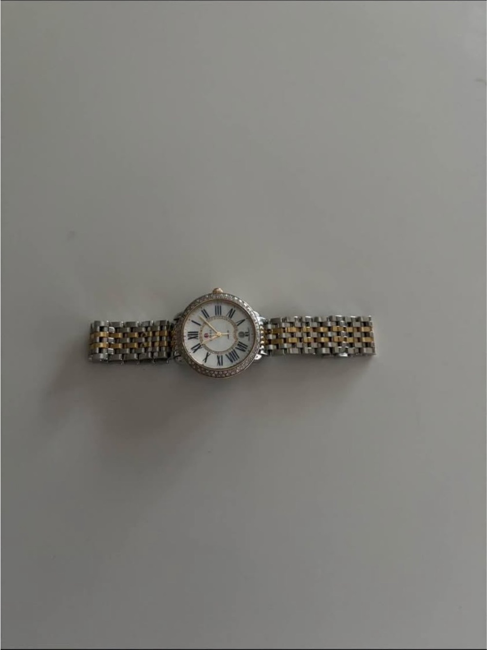 Michele Two-Tone Silver and Gold Bracelet Watch with White Dial